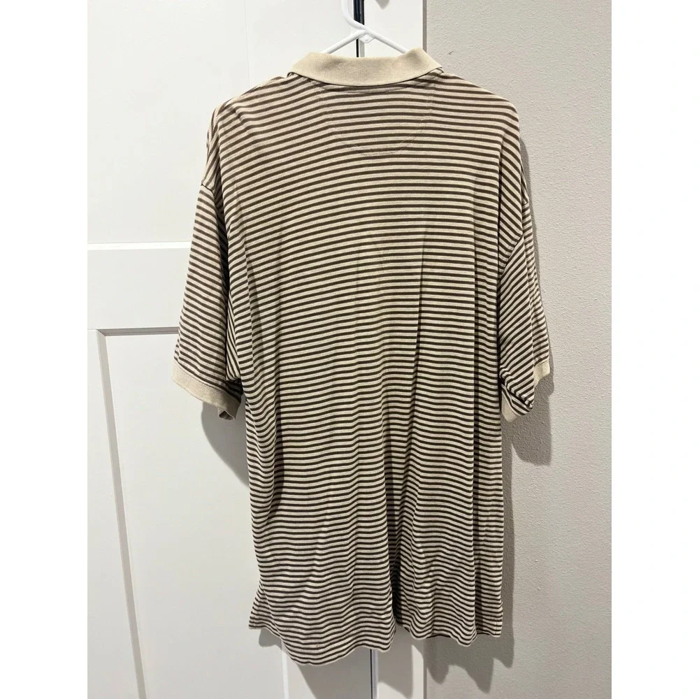 Gant Mens XL Striped Polo Shirt Brown Beige Short Sleeve 100% Cotton Pique - Picture 4 of 4